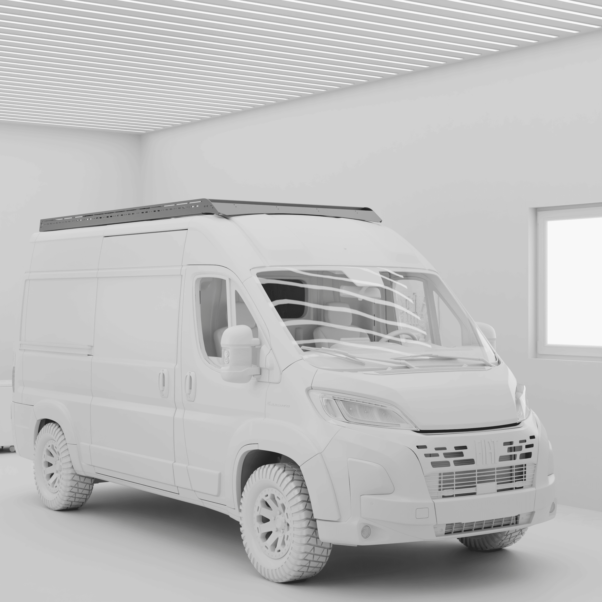 YAKKT PRO modular aluminium roof rack fitted to a Peugeot Boxer L2H2 van, front three-quarter view from the driver side
