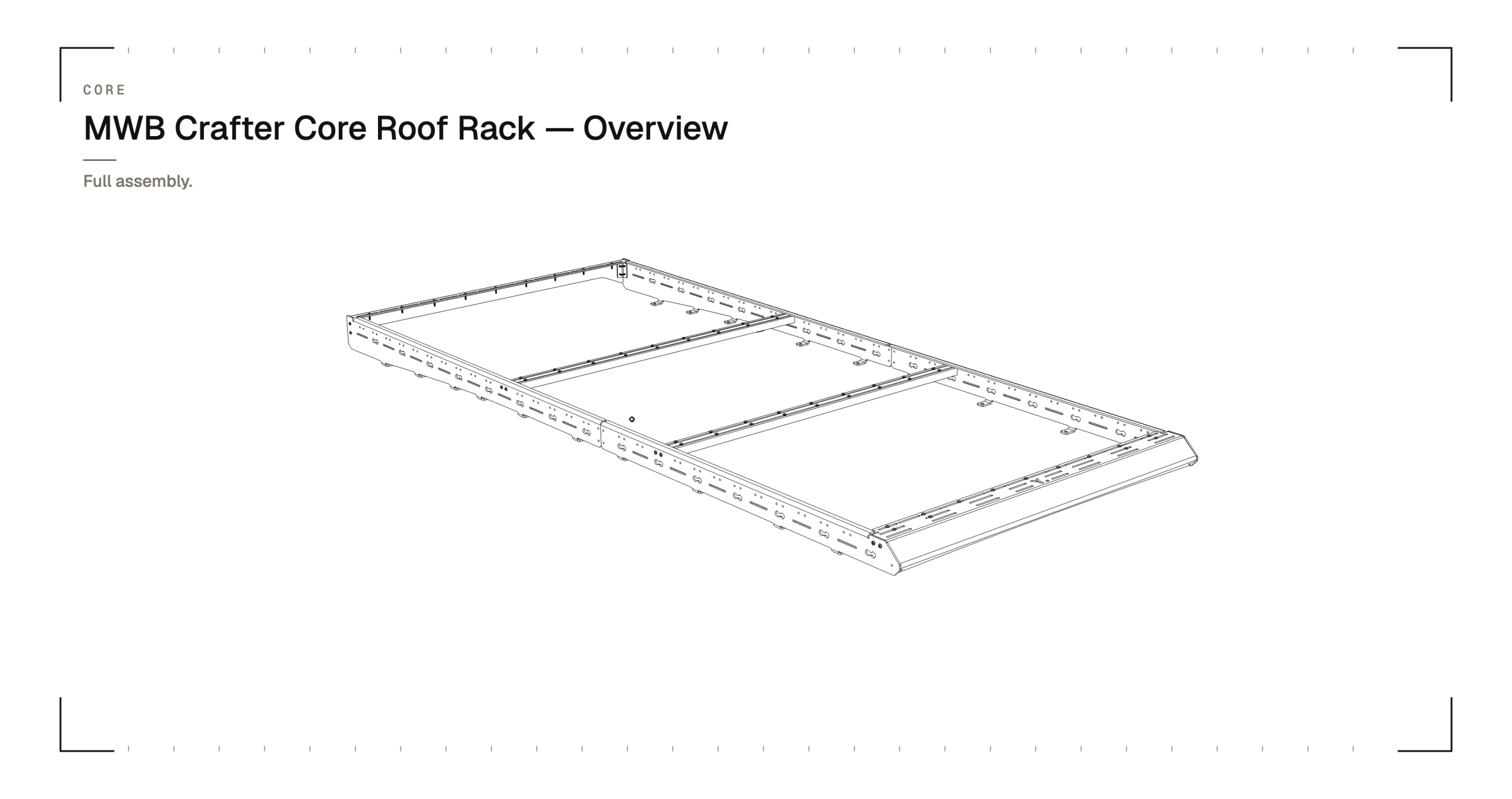 Completed YAKKT VW Crafter / MAN TGE MWB CORE roof rack mounted on the vehicle