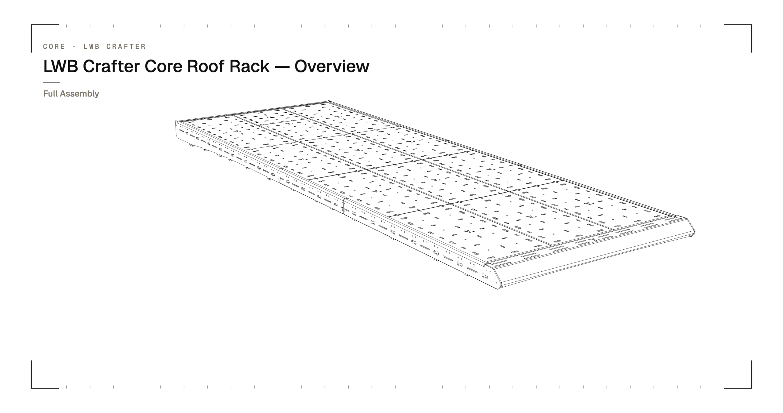 Completed YAKKT VW Crafter / MAN TGE LWB CORE roof rack mounted on the vehicle