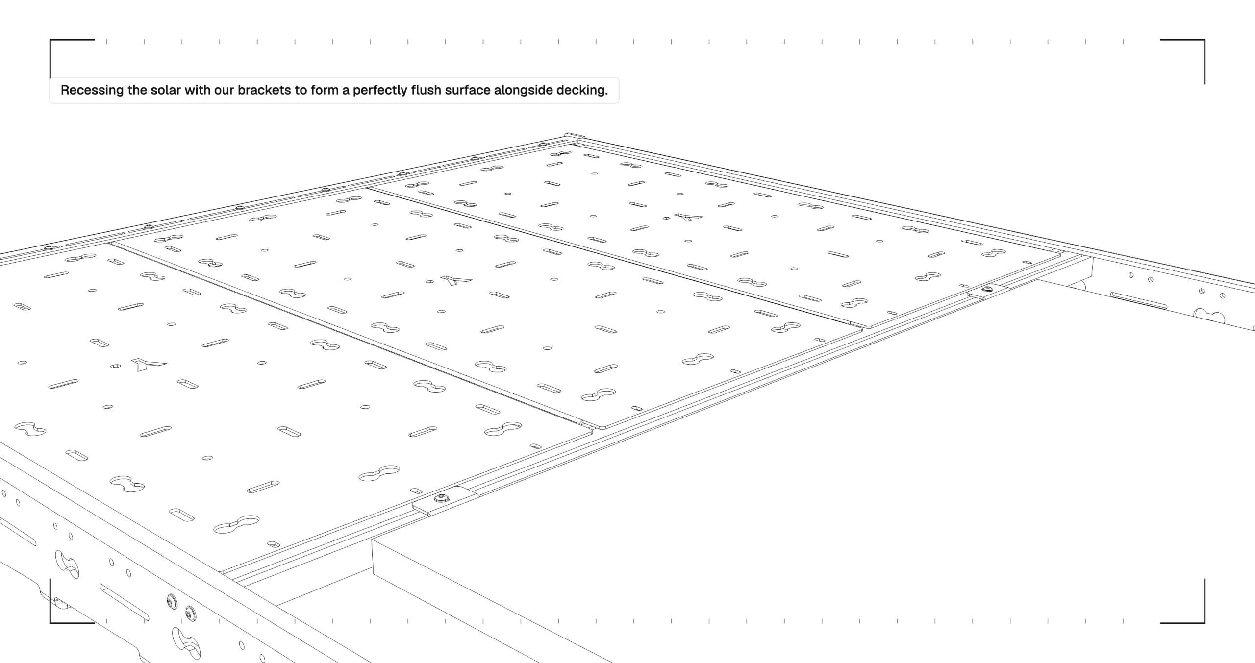 Recessed solar panel sitting perfectly flush with YAKKT deck panels and crossbars