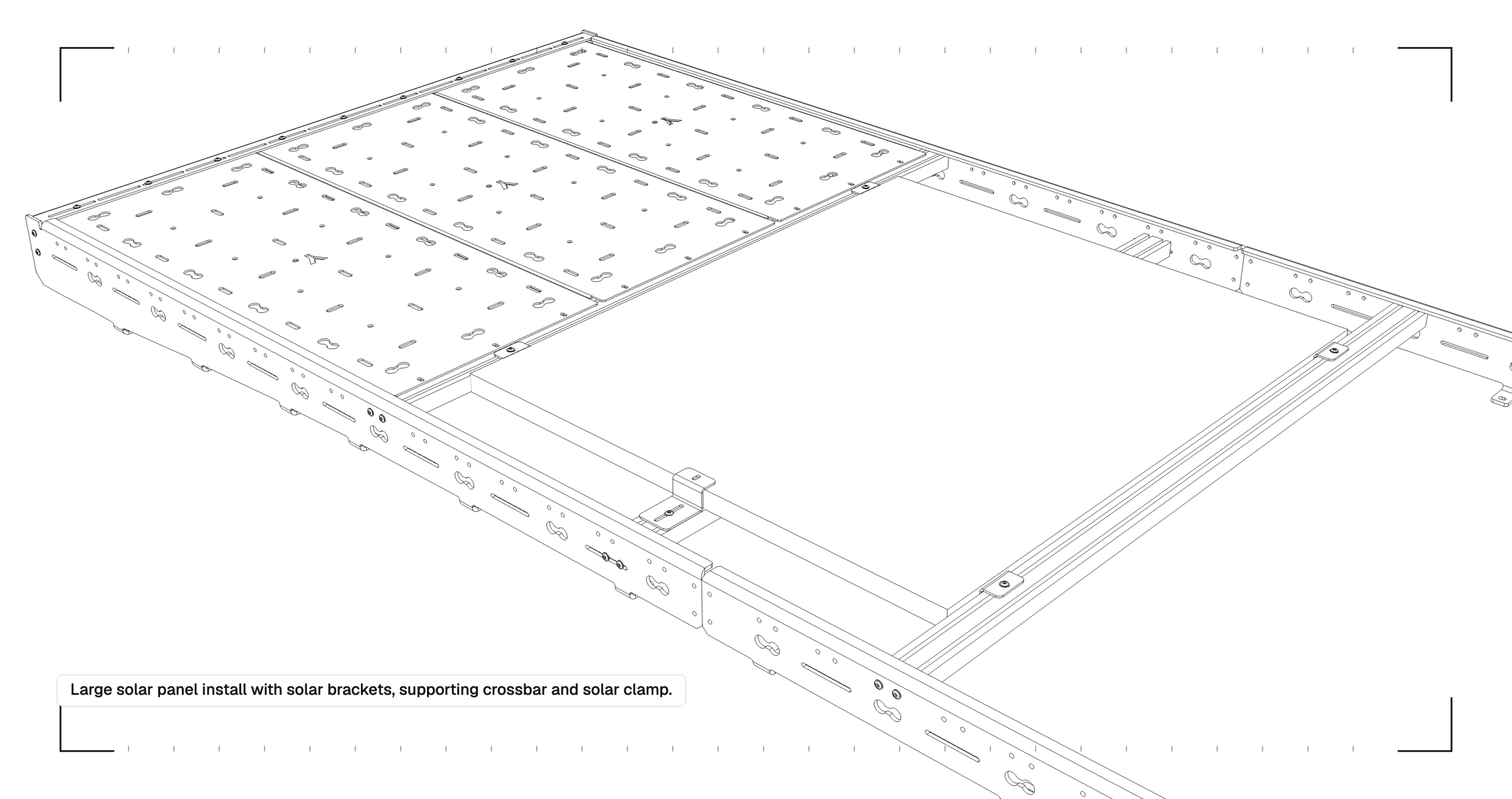 Large residential panel layout with main crossbars in the higher position and a mid-span support bar below