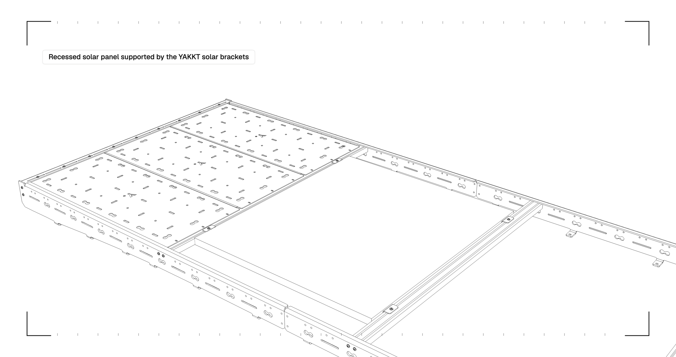Finished recessed solar panel flush with deck panels and side rails