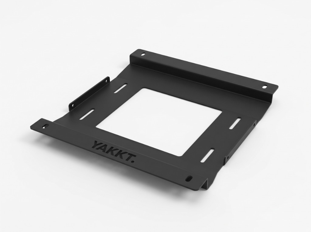 3mm aluminium Starlink Mini roof rack mount plate, powder coated textured black, angled view